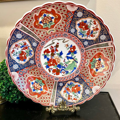 Gorgeous chinoiserie Imari style scalloped massive 16 in platter