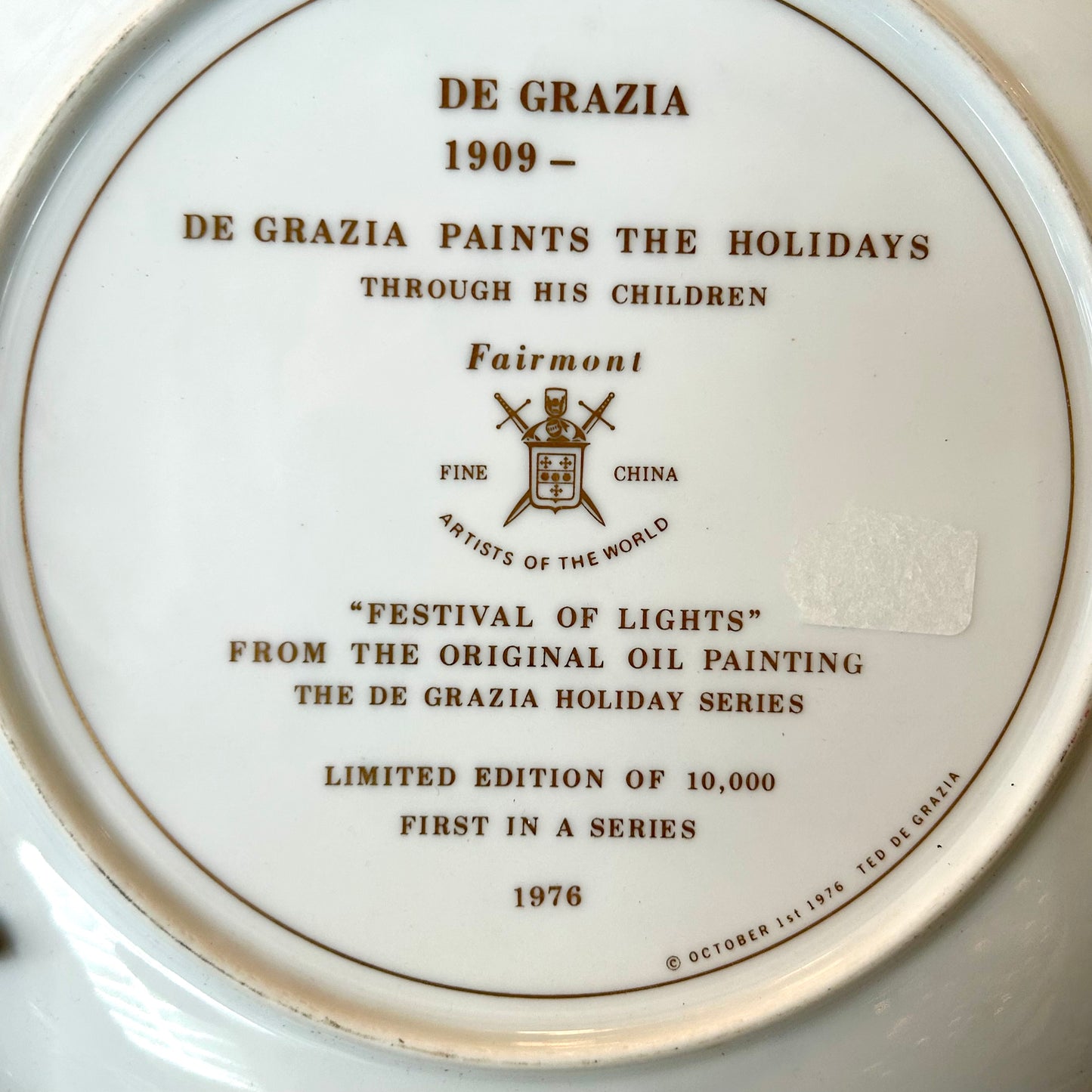 De Grazia Holidays "Festival Of Lights" Plate 1976 Limited Ed. Collector Plate