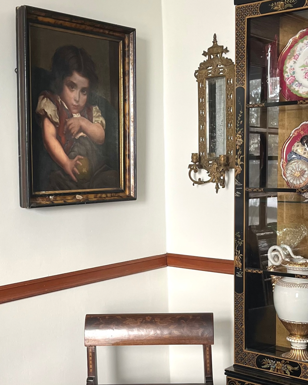 Late 19th Century European School Child Portrait Oil Painting – Biedermeier Influence – Original Wood Tortoiseshell & Gilt Frame