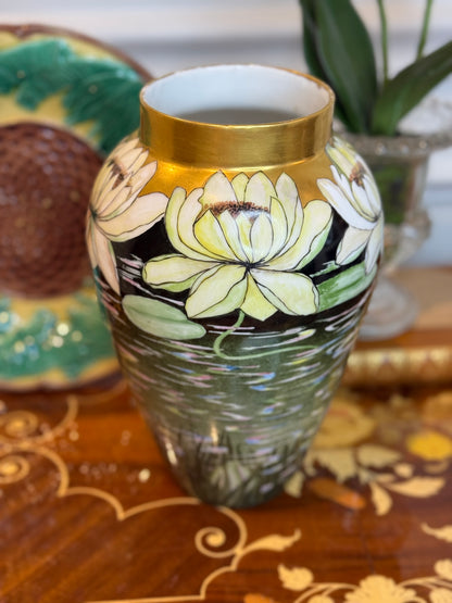 RESERVED - YVONNE - Antique Hand-Painted Limoges Water Lily Vase by M.S. Berendsen, D&C France (Delinieres & Co.)Limoges | 9.25” Tall