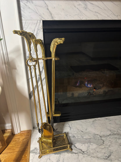 Stunning brass equestrian fireplace set!
