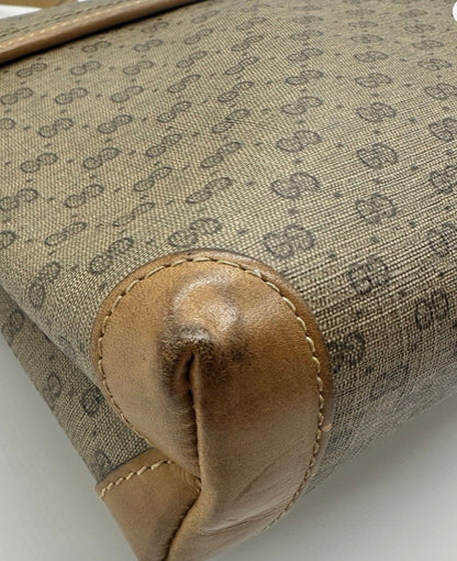 Vintage Gucci Horsebit GG Monogram beige & Brown Leather Trim Crossbody Handbag