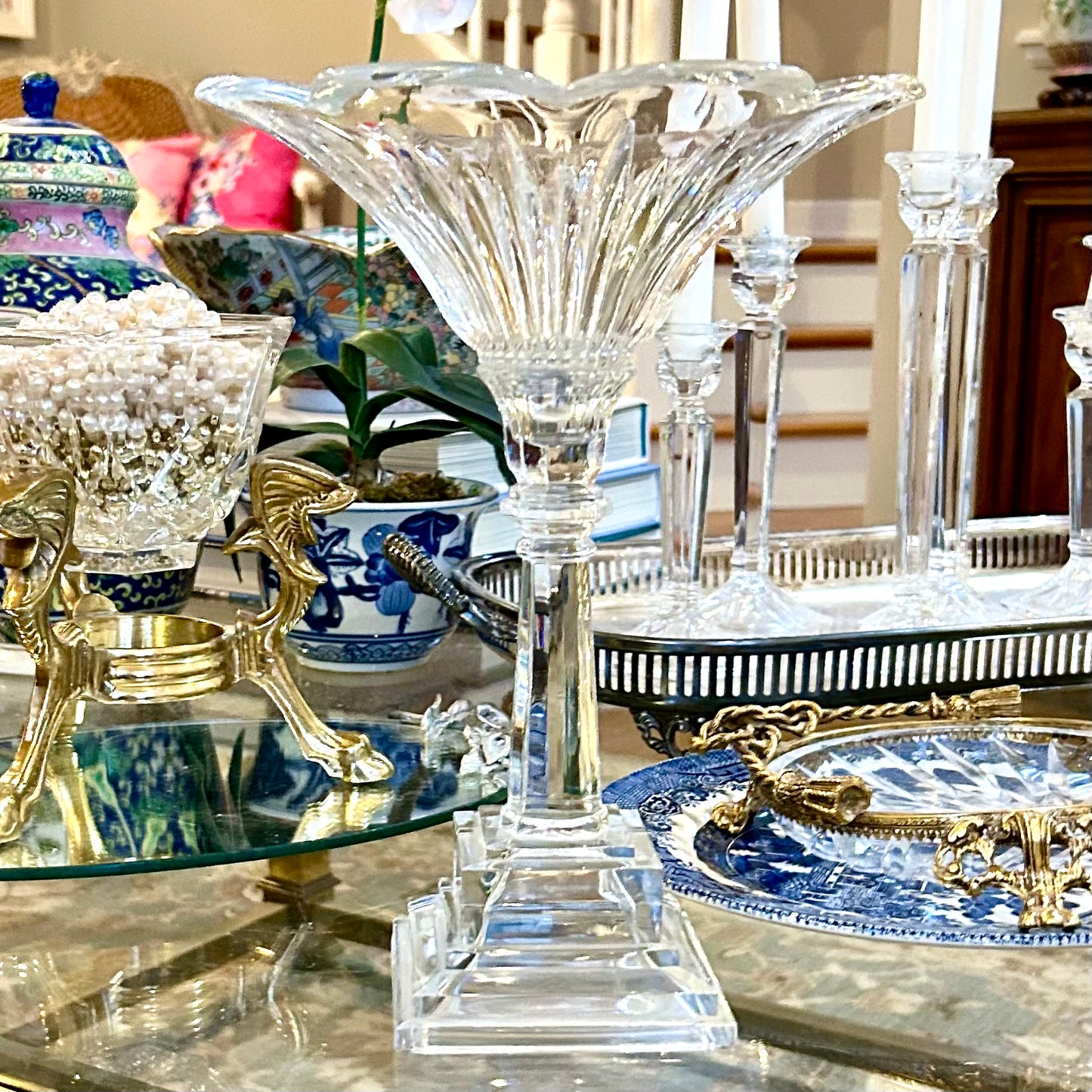 Statuesque sparkling crystal footed pedestal dish