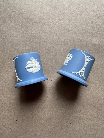 Light blue pair of Wedgewood ornate match holders 2”