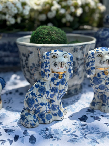 Danny's Fine  Porcelain - Blue & White, 5.5" Tall Spaniel Dog Pair (2) New Reproductions
