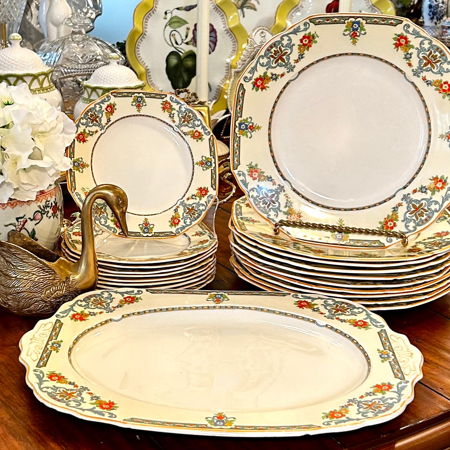 21 piece Antique set of deco designer plates by W.H. Grindley of 