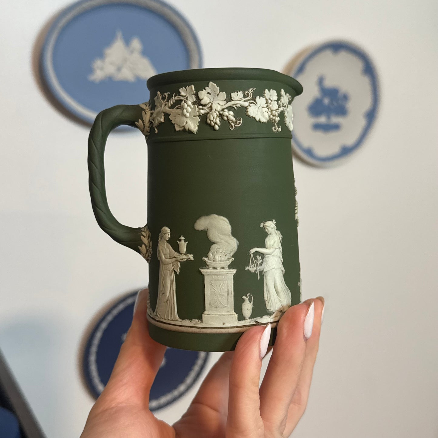RESERVED YVONNE - Wedgwood antique sage green pitcher