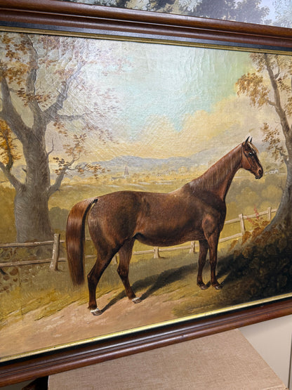 Attributed to John E. Ferneley Sr. English Thoroughbred Horse Portrait Oil Painting, c. 1848–1860 | Framed: 20.75” H × 26.75” W