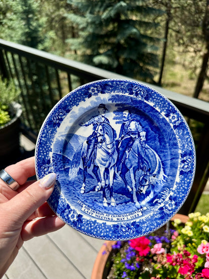 Old English Staffordshire Ware Virginia Historical Blue Transferware Plates | 2 Designs