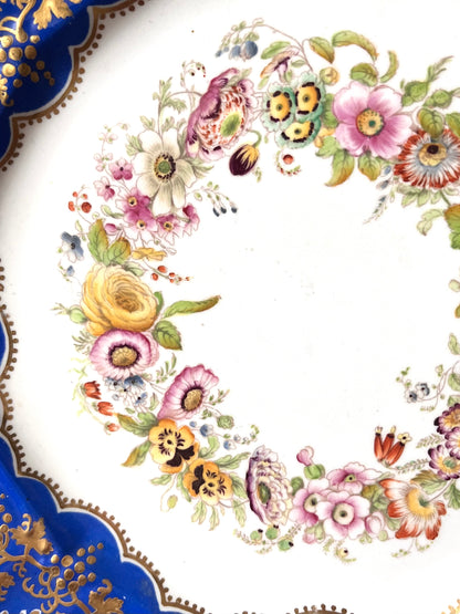 Absolutely Gorgeous Antique English Floral Cobalt Hand Painted Plate