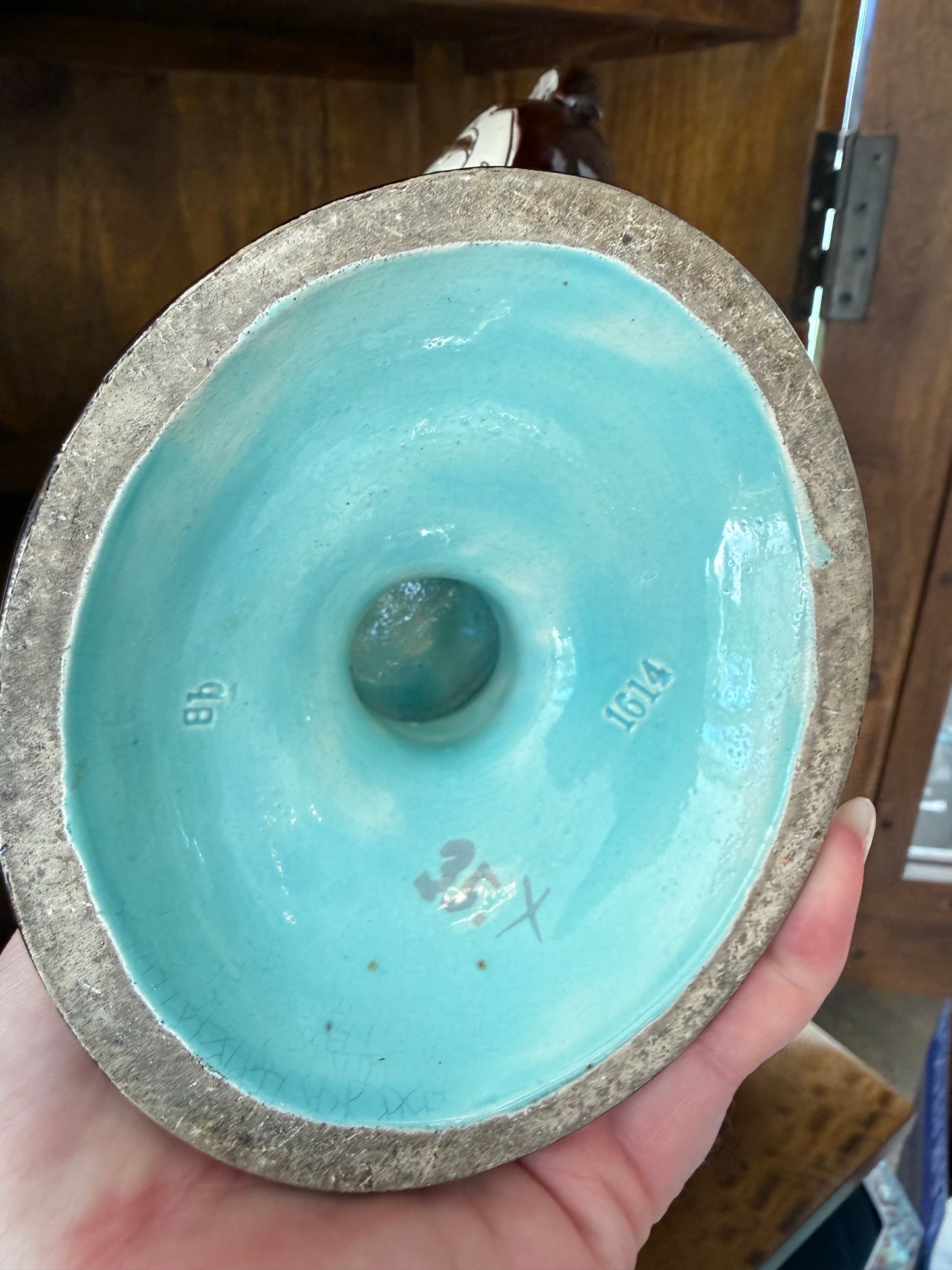Antique Majolica 12” Pedestal Centerpiece Jardinière