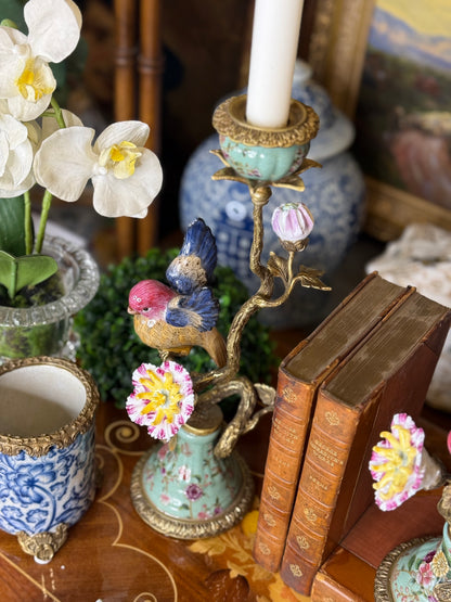 Danny’s Fine Porcelain: 13” Porcelain Bird Candelabra with Bronze Ormolu (Bird Figure Collection)