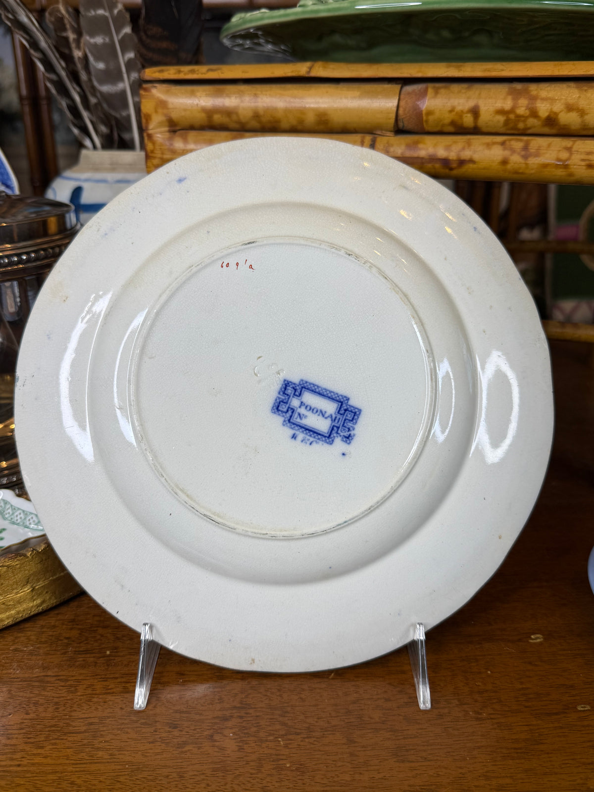 Antique English Minton’s Poonah Pattern Dinner Plate | Polychrome Chinoiserie Floral Design | 10” D