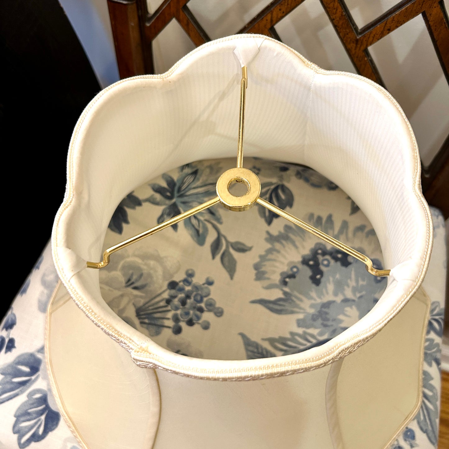 Set of two scalloped ivory lamp shades 12 hi