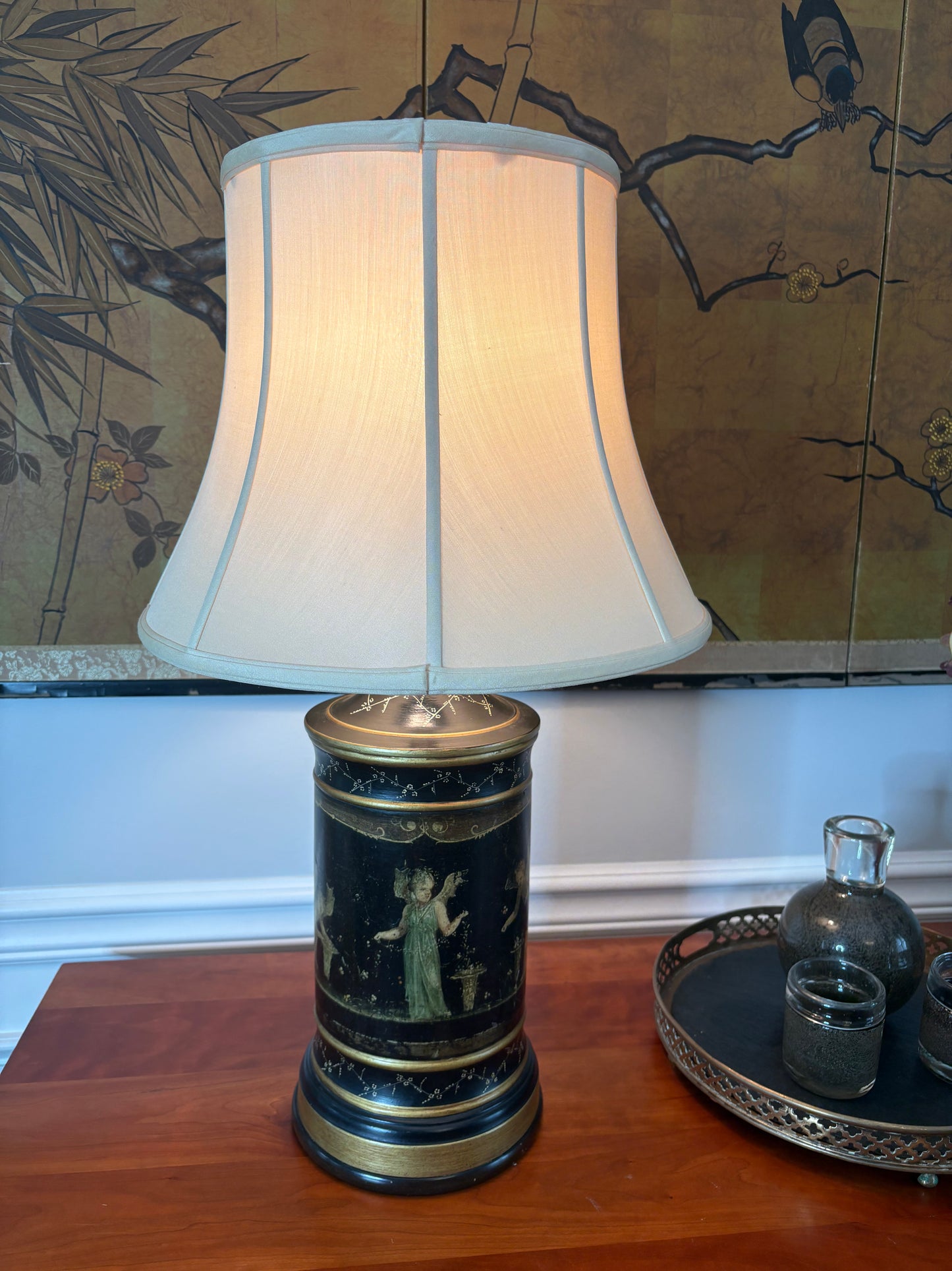 Fabulous Chinoiserie Table Lamp with Silk Shade
