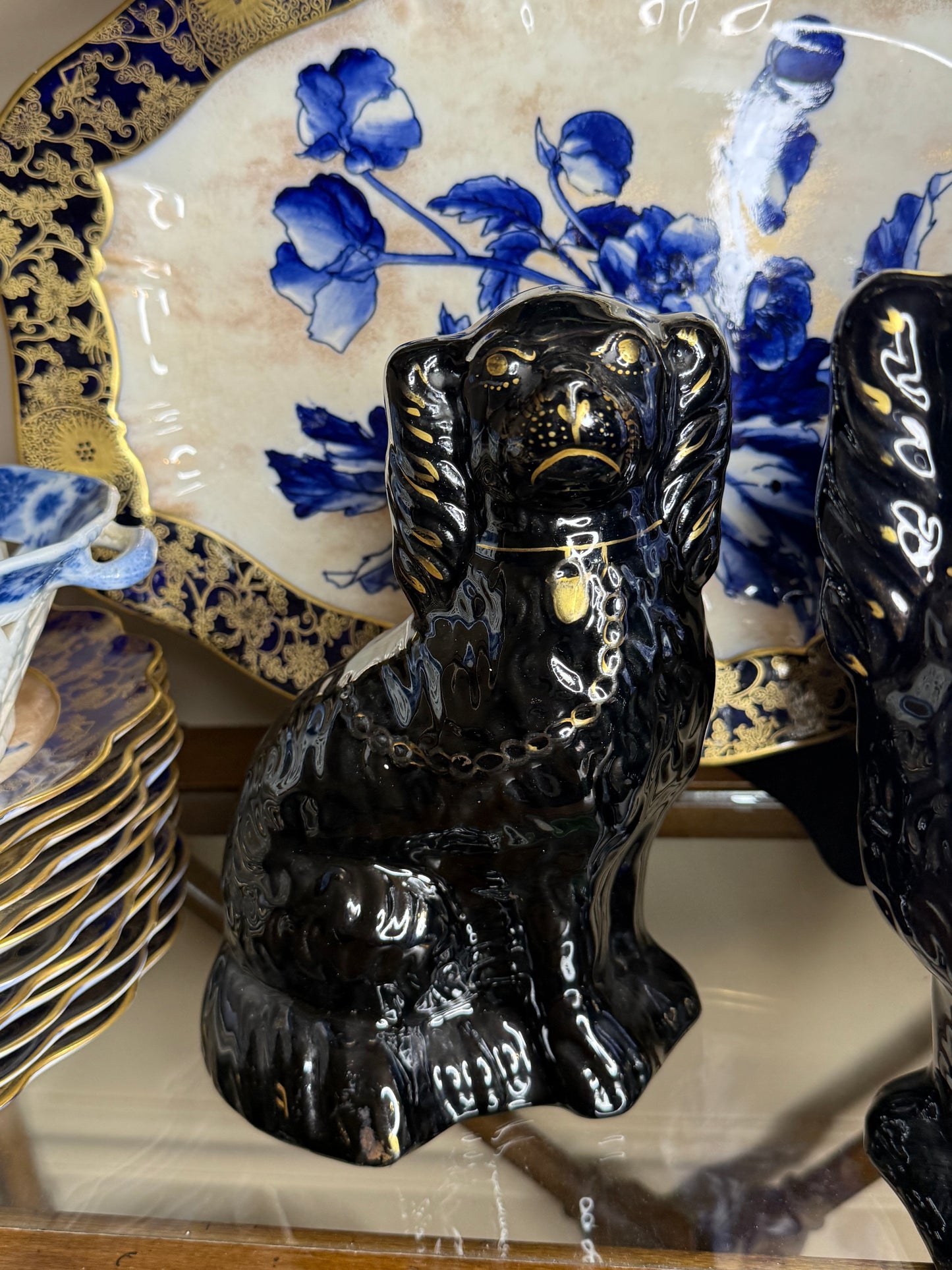 Antique 19th Century Black Staffordshire Spaniel Dog Pair | Style DA4420 | 9.5” Tall