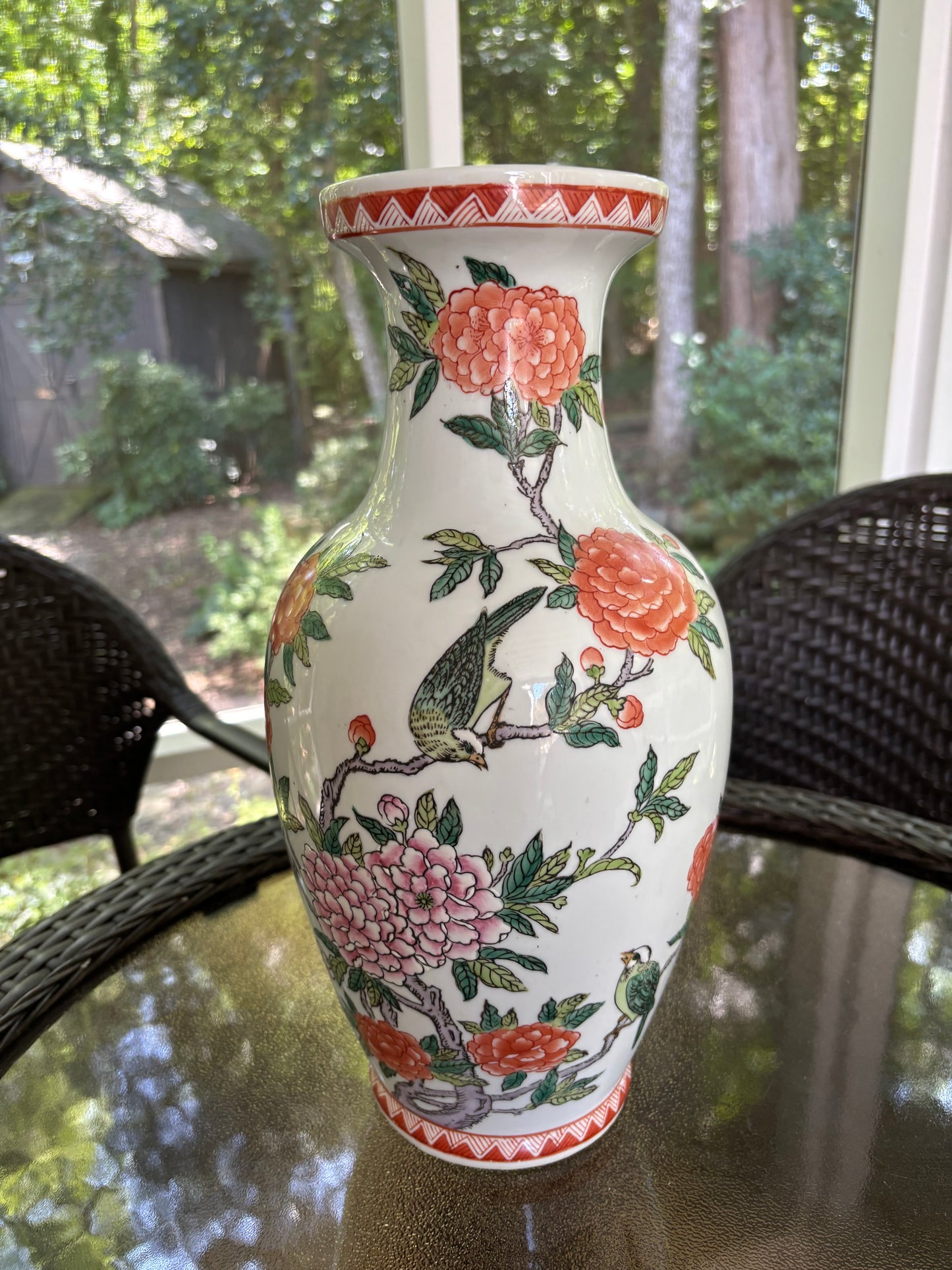 Beautiful 14.5” tall floral and bird vase!