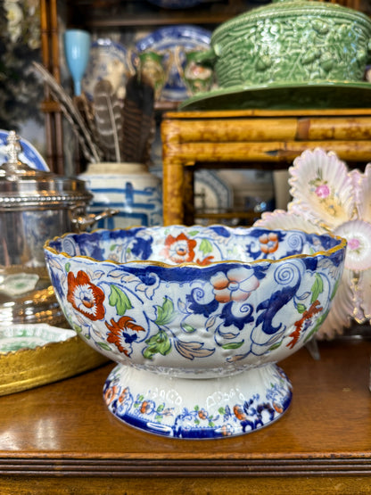 Antique Minton “Amherst Japan” Ironstone Pedestal Footed Bowl | Imari Floral Pagoda Pattern | 9.5” D × 5” H