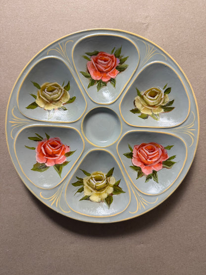 Floral hand painted oyster plate 9” diameter