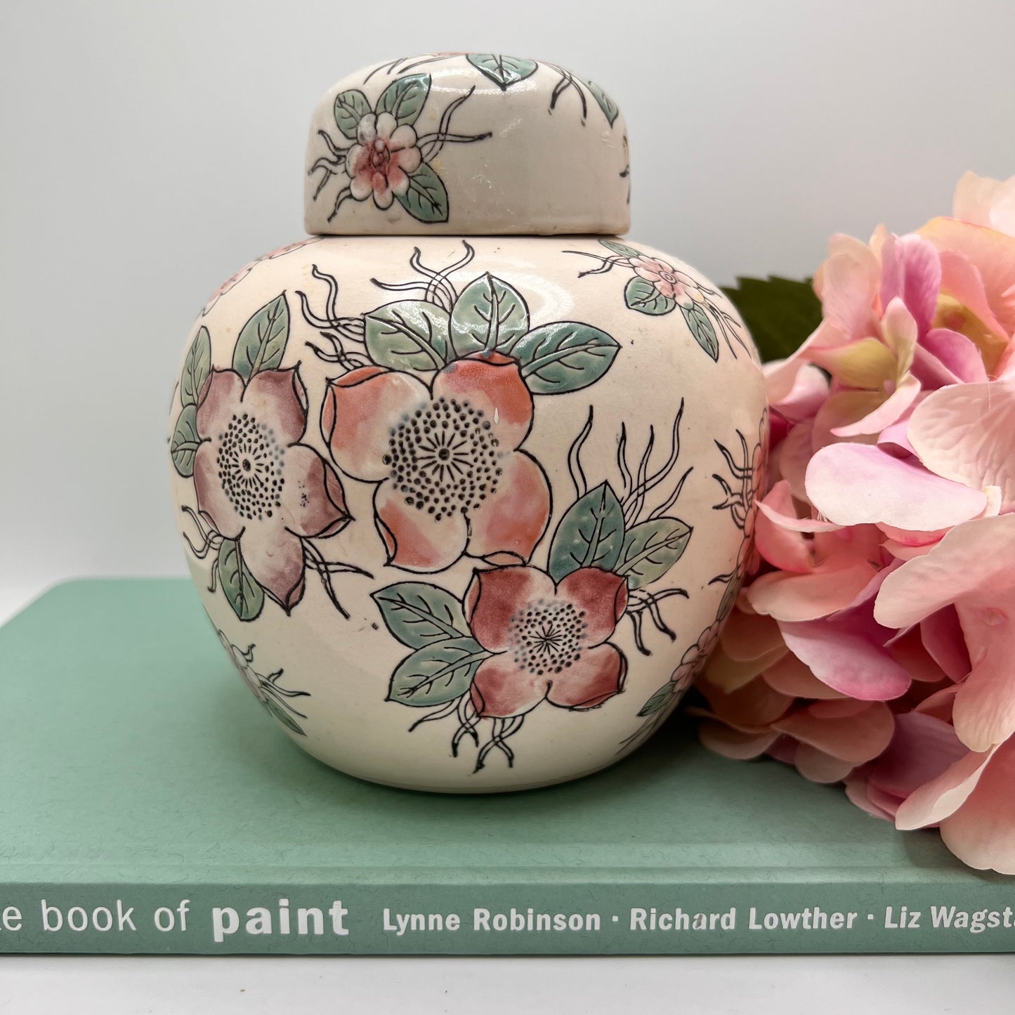 Small Floral Enameled Chinoiserie Ginger Jar