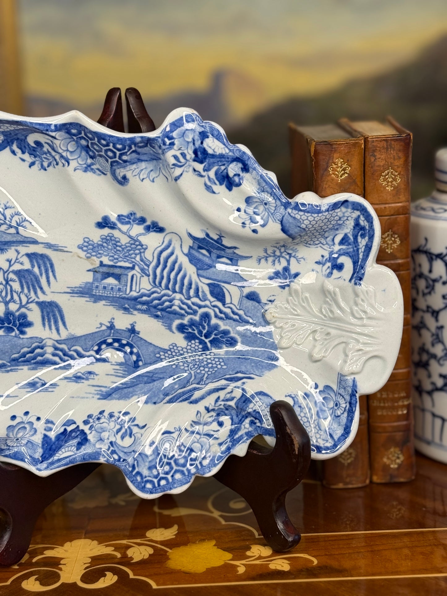 Antique Mason’s Ironstone Shell-Form Dish – Blue & White, c. 1890, 10” Long