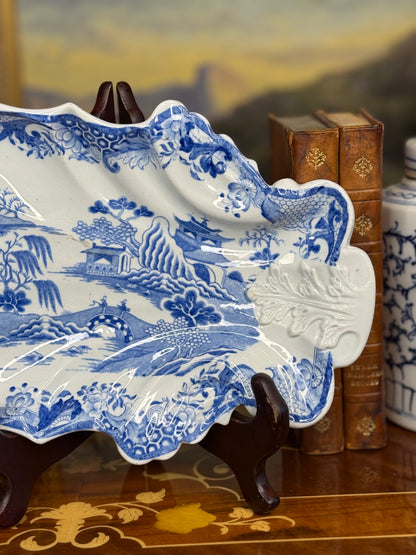 Antique Mason’s Ironstone Shell-Form Dish – Blue & White, c. 1890, 10” Long