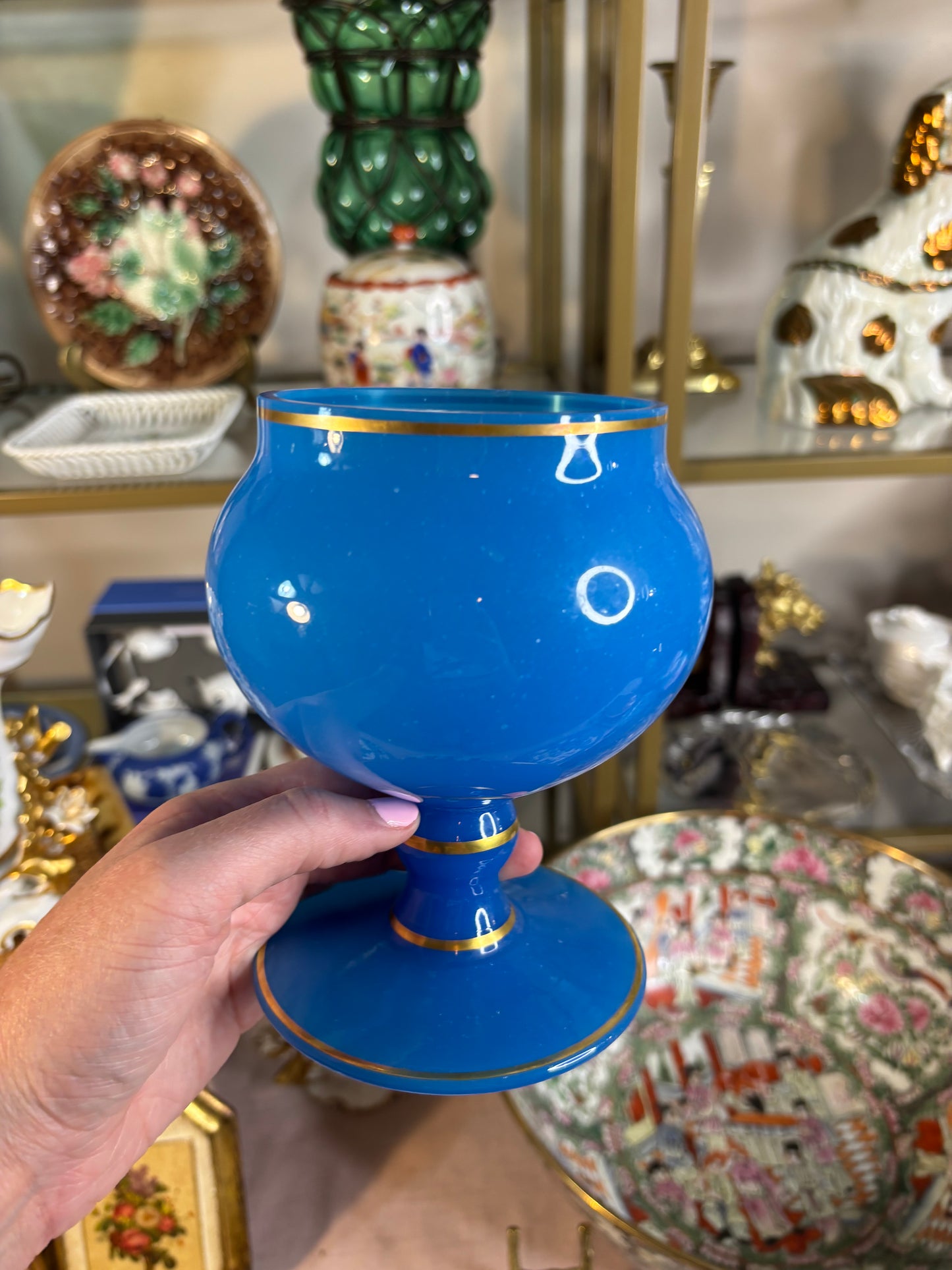 Beautiful opaline glass pedestal with gold! As is!