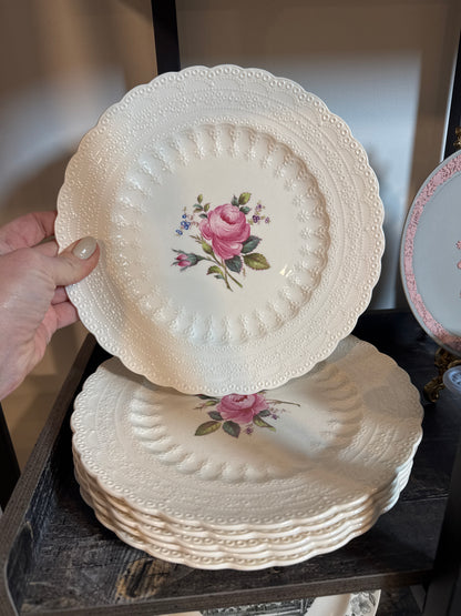 Set of Six Vintage Copeland Spode Jewel Billingsley Rose Dinner Plates