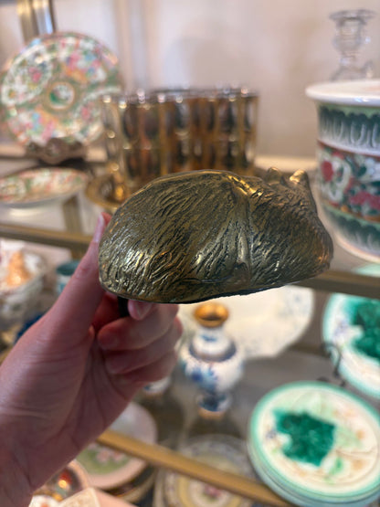 Vintage brass sleeping cat on shelf!