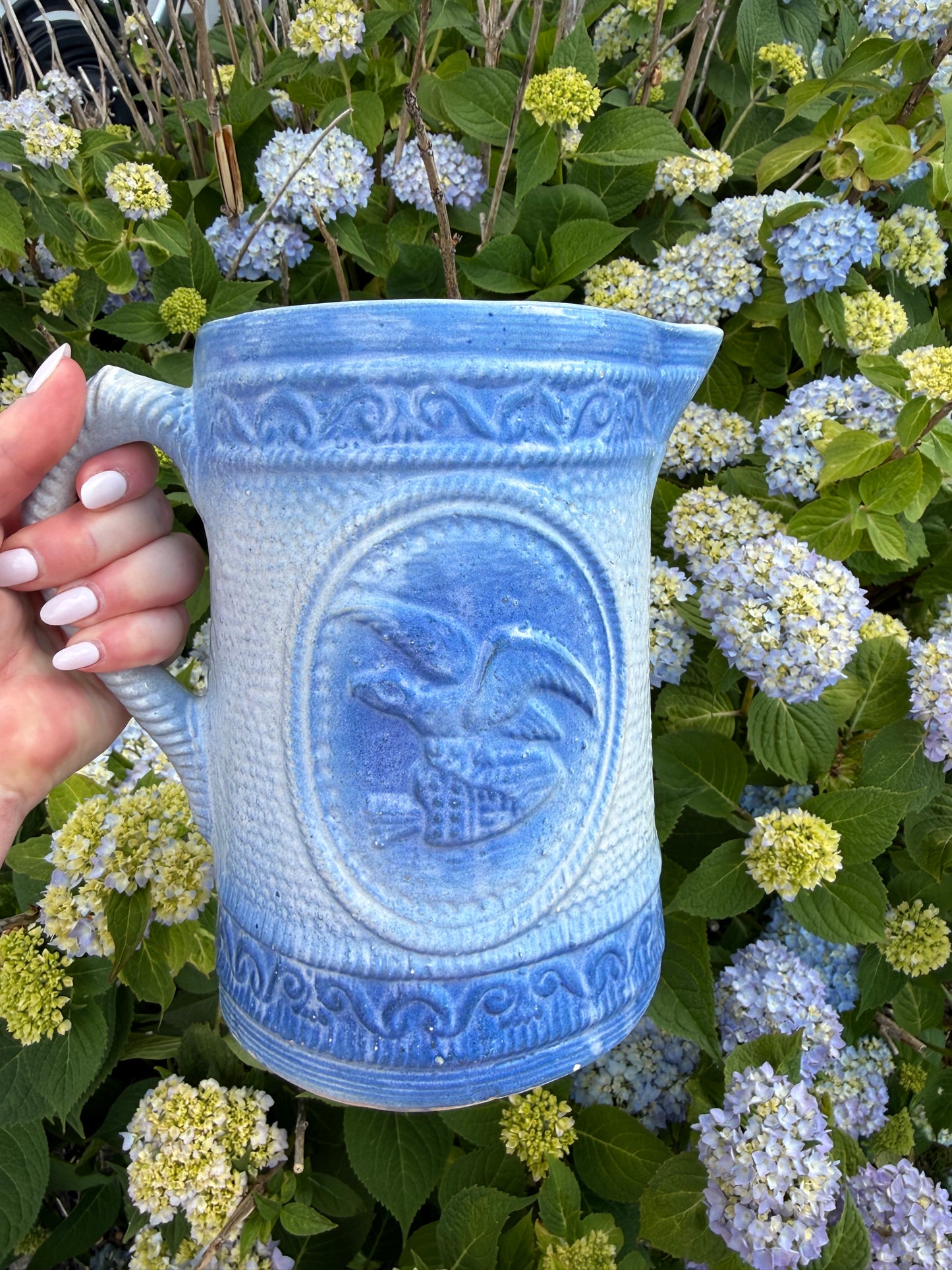 Antique Eagle Stoneware Large Pitcher