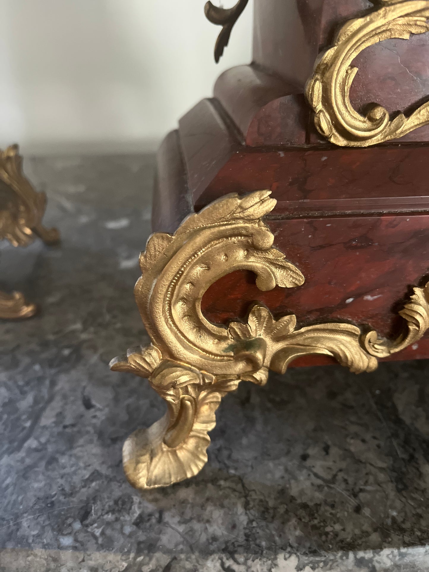 Exceptional Antique Rococo S. Marti France Rouge Griotte Marble And Bronze Ormulu Mantle Clock Circa 1860-1870