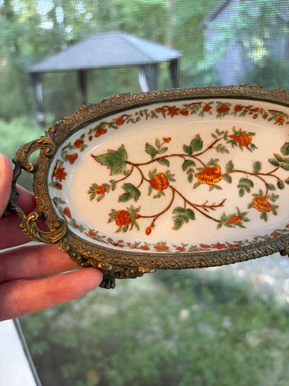 Gorgeous bronze footed floral dish!