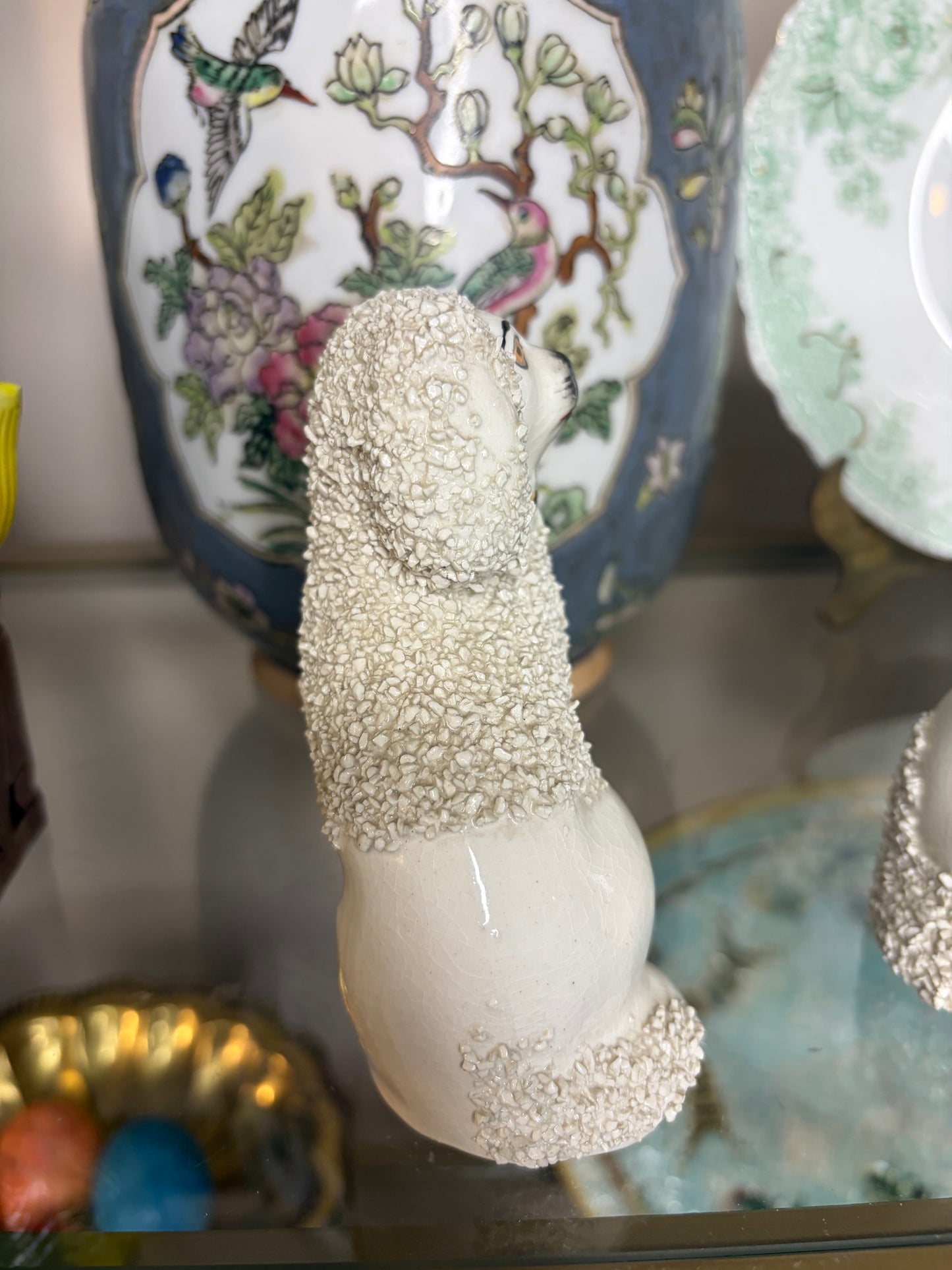 Antique Staffordshire confetti poodle with red mouth!