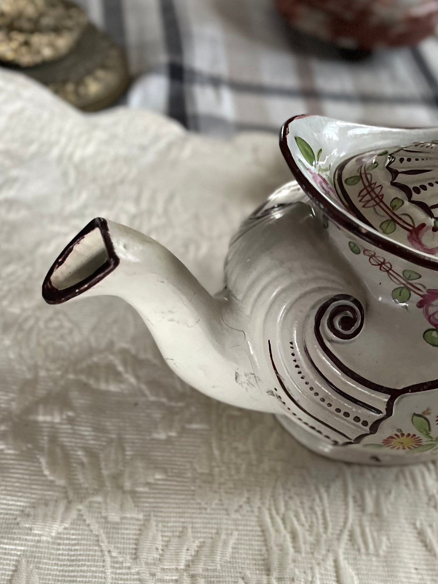 Live 08/18 Georgian Antique English Staffordshire King’s Rose Pearlware Teapot - Handpainted
