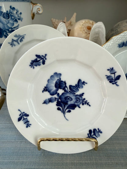 Vintage Set of 5 Blue Flowers by Royal Copenhagen - Blue & White Porcelain Bread & Butter Plates