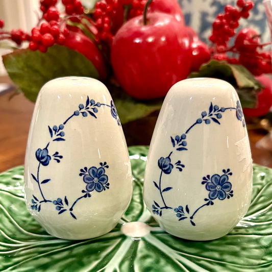 Set of blue and white floral salt and pepper shakers