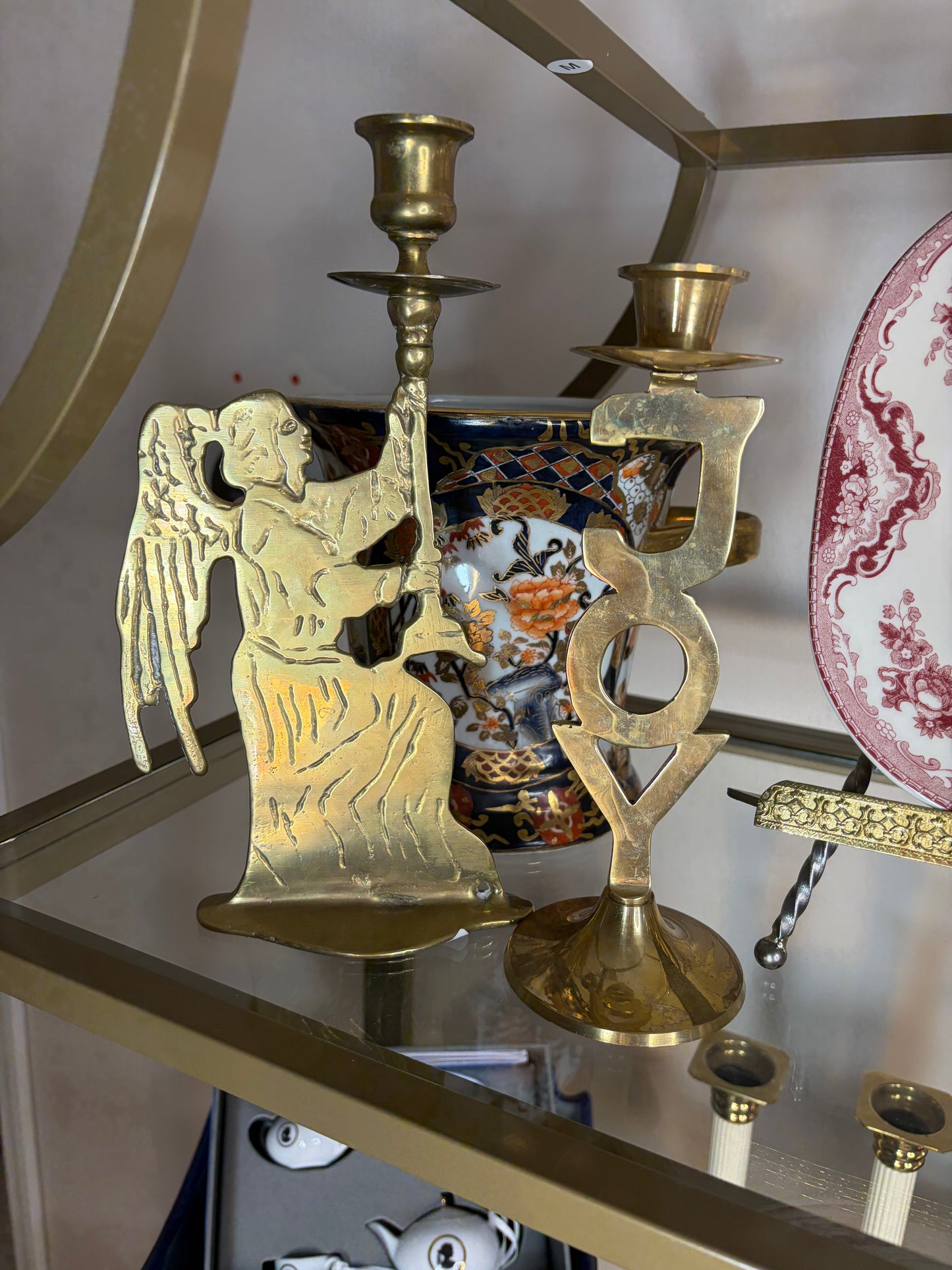 Brass angel candleholder and joy candleholder!