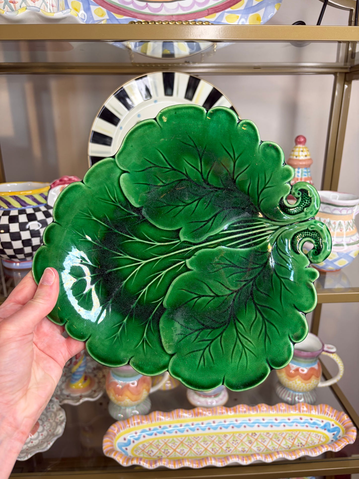 Antique majolica leaf plate!