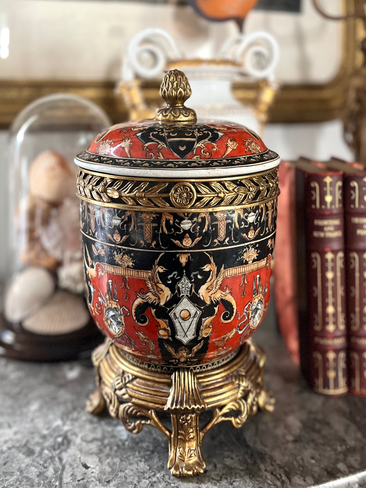 ⚜️Reserved Live 09/08 United Wilson Chinoiserie Lidded Pot With Original Stand