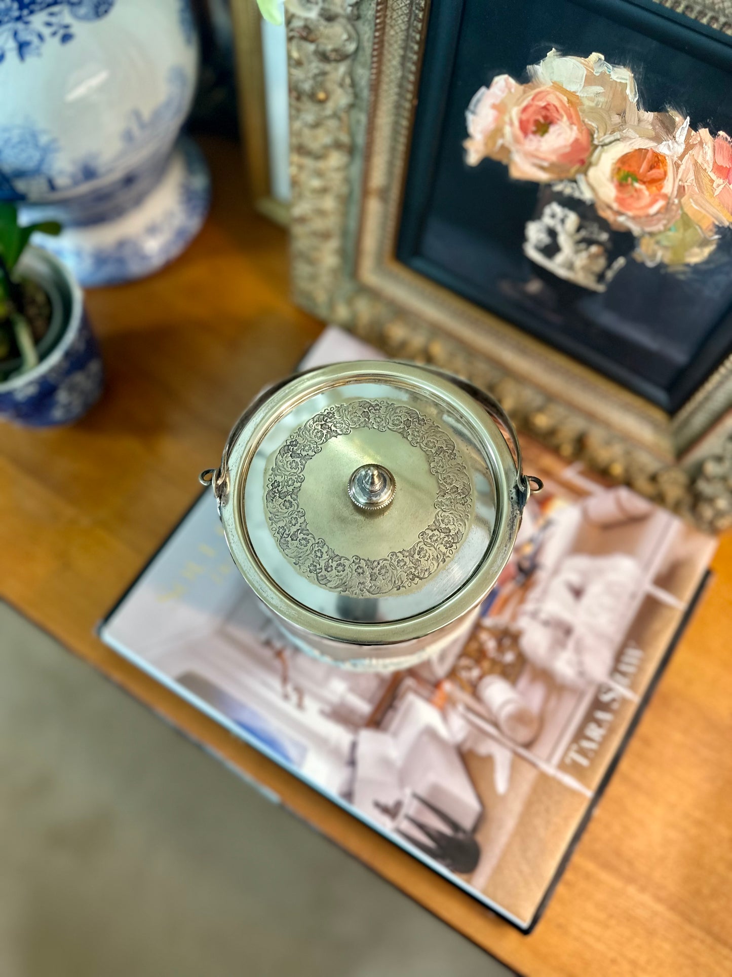 Antique Edwardian Wedgwood Lilac Jasper Dip & Silver Plate Biscuit Barrel, England c.1903, 5.25"