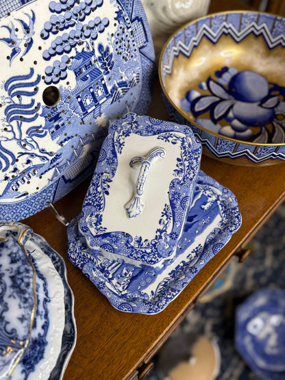 Pristine! Antique Copeland Spode “Blue Italian” Cheese Dish & Cover, c.1920 – English Transferware - DA4284