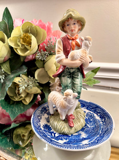 Staffordshire style boy & sheep figure statue from Lefton
