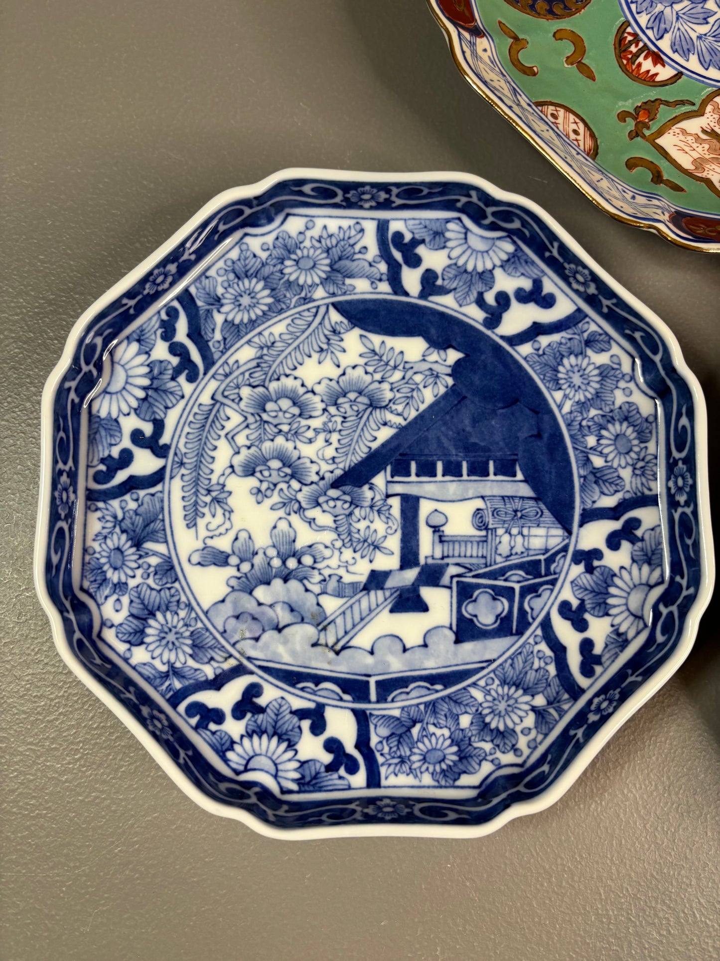 Reserved! Andrea by Sadek blue and white trinket dish! And Imari plate!