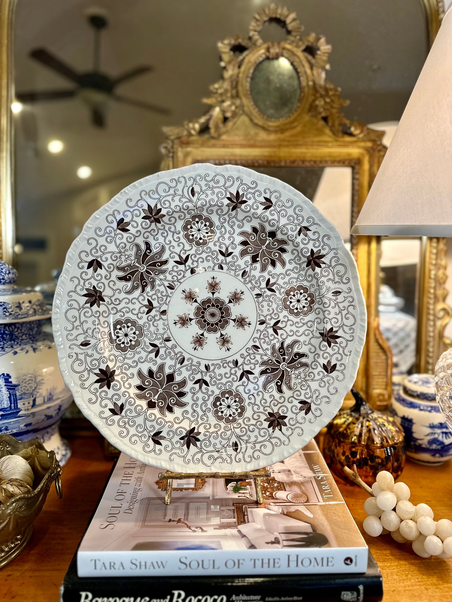 Vintage Mason’s "BOW BELLS" Brown Transferware Round Platter, Made in England, 15"