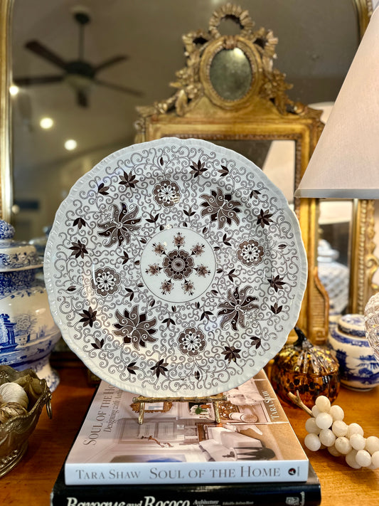 Vintage Mason’s "BOW BELLS" Brown Transferware Round Platter, Made in England, 15"