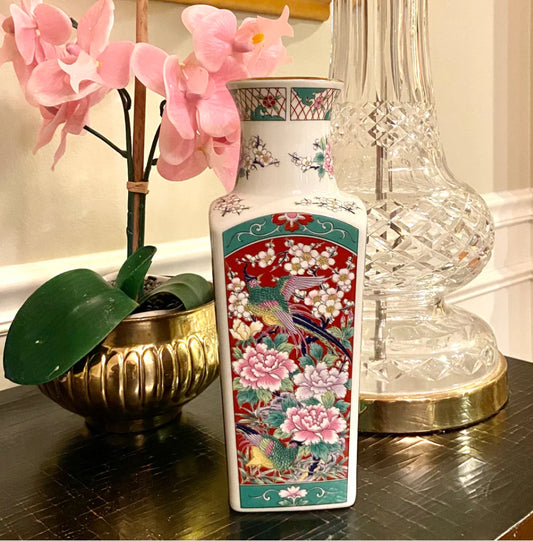 Bold bird and botanical Imari chinoiserie vase