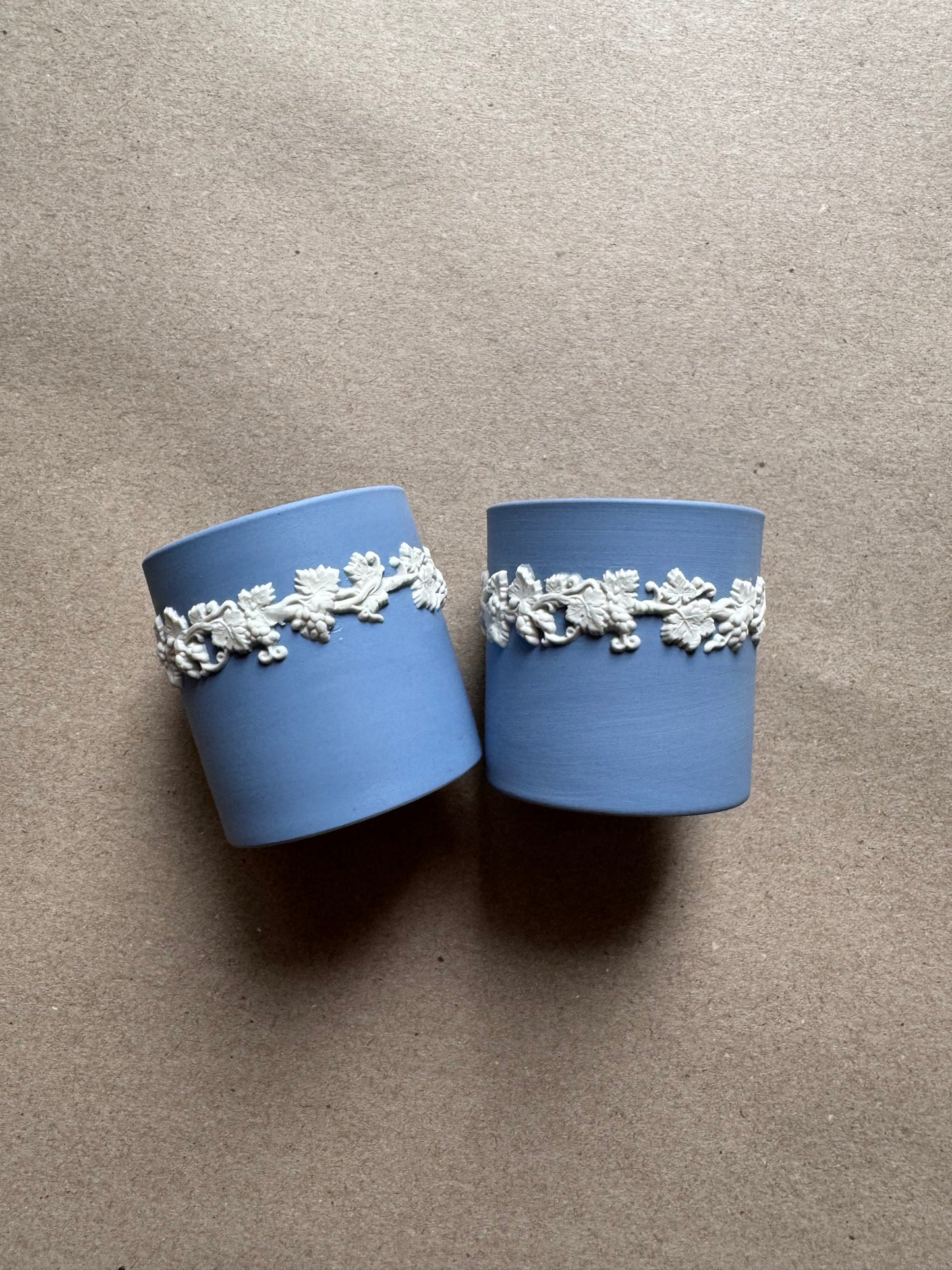 Light blue pair of Wedgewood ornate match holders 2.25”