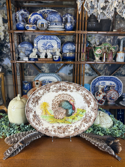🔥ON AUCTION 🔥 Vintage Royal Staffordshire Dinnerware by Clarice Cliff | Tonquine Turkey 10 Dinner Plates & Large Platter | Thanksgiving Transferware | Made in England