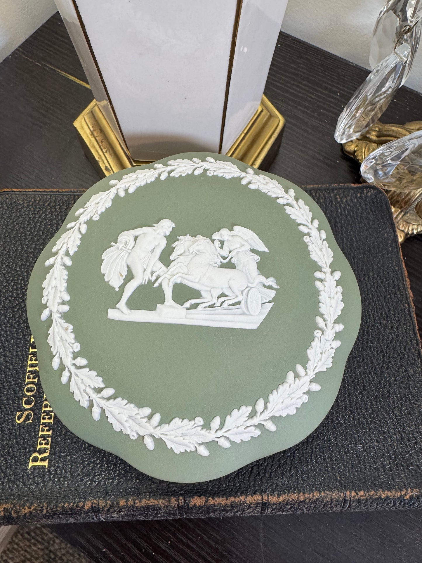 Wedgwood sage green and white flower shape box
