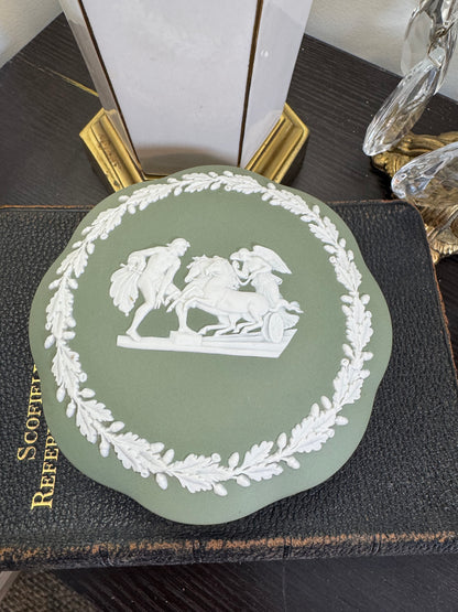 Wedgwood sage green and white flower shape box